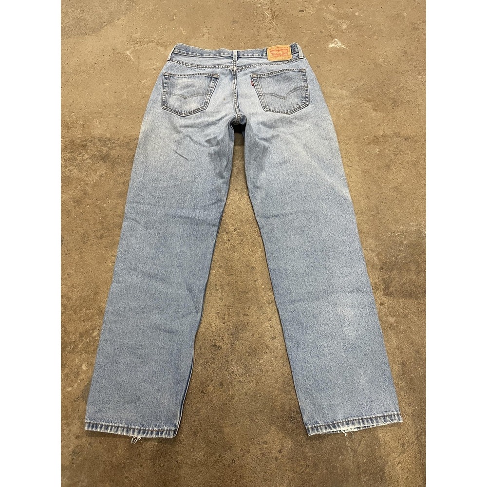 Levis 550 Jeans Mens 34x34 Light Wash Blue Relaxed Tapered Zip Fly Distressed - Picture 9 of 16